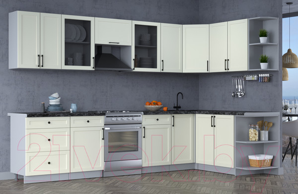 Изображение товара Кухонный гарнитур Интерлиния Тренд 1.7x3.2 правая (белый/белый/кастилло темный)