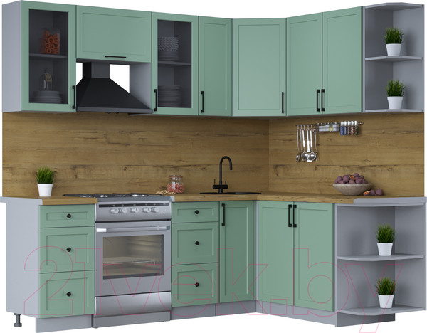Изображение товара Кухонный гарнитур Интерлиния Тренд 1.7x2.3 правая (мята/мята/дуб бунратти)