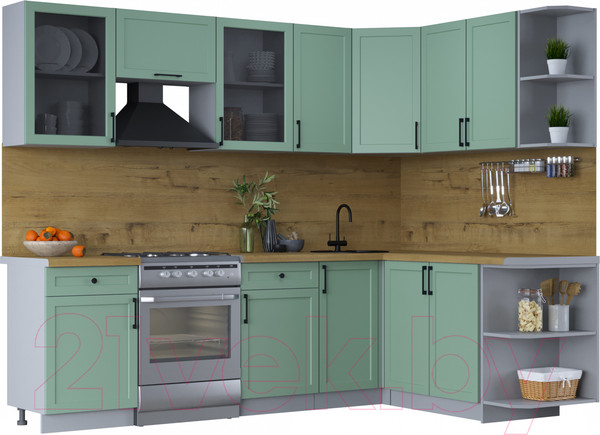 Изображение товара Кухонный гарнитур Интерлиния Тренд 1.7x2.6 правая (мята/мята/дуб бунратти)