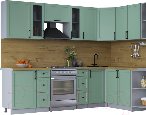 Изображение товара Кухонный гарнитур Интерлиния Тренд 1.7x2.7 правая (мята/мята/дуб бунратти)