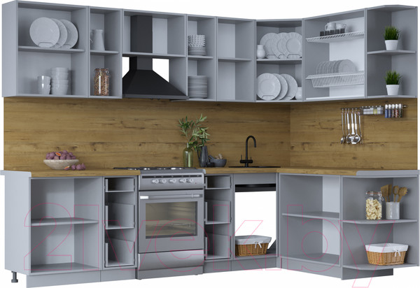 Изображение товара Кухонный гарнитур Интерлиния Тренд 1.7x2.8 правая (мята/мята/дуб бунратти)