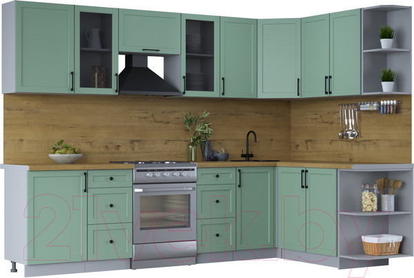 Изображение товара Кухонный гарнитур Интерлиния Тренд 1.7x2.9 правая (мята/мята/дуб бунратти)