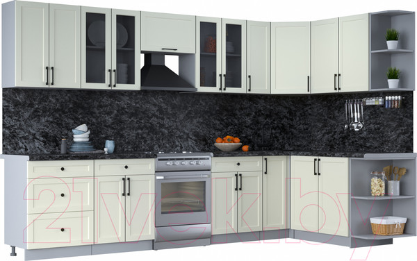 Изображение товара Кухонный гарнитур Интерлиния Тренд 1.7x3.3 правая (белый/белый/кастилло темный)