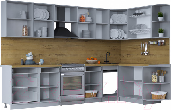 Изображение товара Кухонный гарнитур Интерлиния Тренд 1.7x3.2 правая (мята/мята/дуб бунратти)