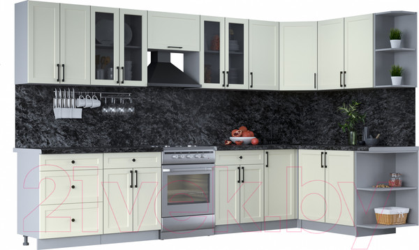 Изображение товара Кухонный гарнитур Интерлиния Тренд 1.7x3.4 правая (белый/белый/кастилло темный)