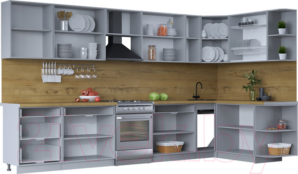 Изображение товара Кухонный гарнитур Интерлиния Тренд 1.7x3.7 правая (мята/мята/дуб бунратти)