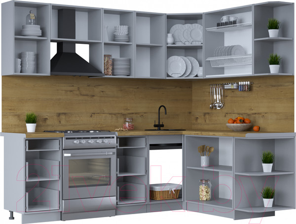 Изображение товара Кухонный гарнитур Интерлиния Тренд 1.7x2.4 правая (мята/белый/бискайская сосна)