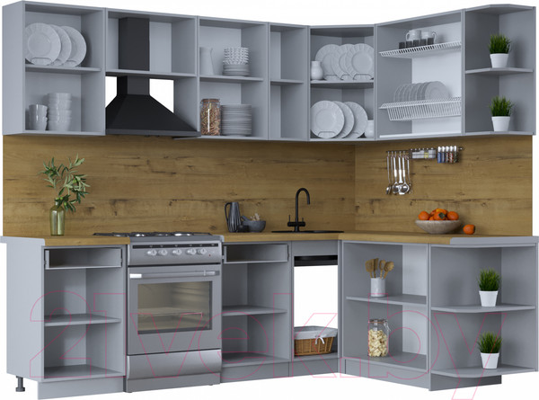 Изображение товара Кухонный гарнитур Интерлиния Тренд 1.7x2.5 правая (мята/белый/бискайская сосна)