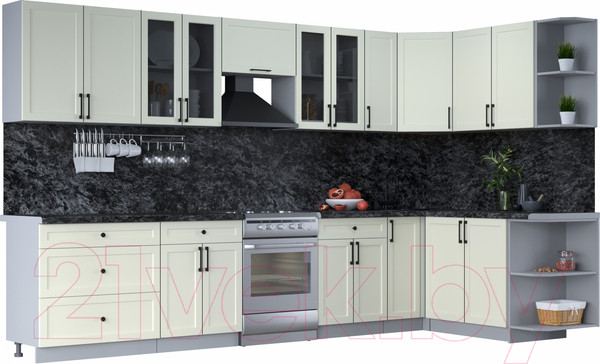 Изображение товара Кухонный гарнитур Интерлиния Тренд 1.7x3.5 правая (белый/белый/кастилло темный)