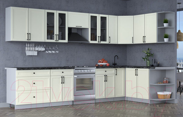 Изображение товара Кухонный гарнитур Интерлиния Тренд 1.7x3.5 правая (белый/белый/кастилло темный)