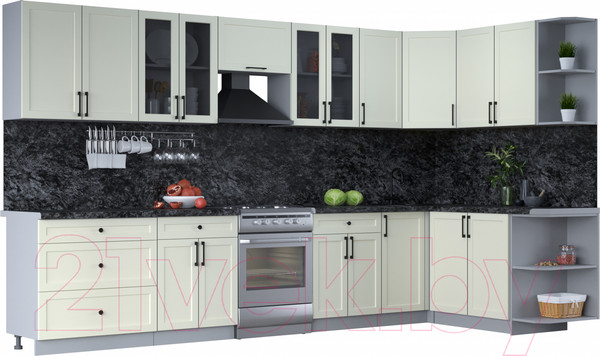 Изображение товара Кухонный гарнитур Интерлиния Тренд 1.7x3.6 правая (белый/белый/кастилло темный)