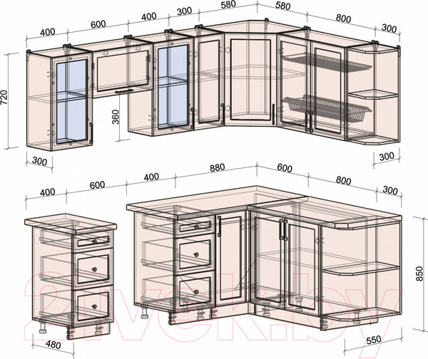 Изображение товара Кухонный гарнитур Интерлиния Тренд 1.7x2.3 правая (пепел/пепел/опал светлый)