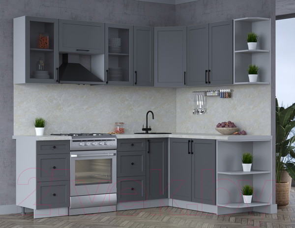 Изображение товара Кухонный гарнитур Интерлиния Тренд 1.7x2.3 правая (пепел/пепел/опал светлый)