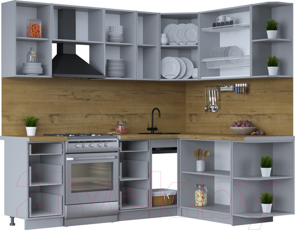 Изображение товара Кухонный гарнитур Интерлиния Тренд 1.7x2.3 правая (пепел/пепел/опал светлый)