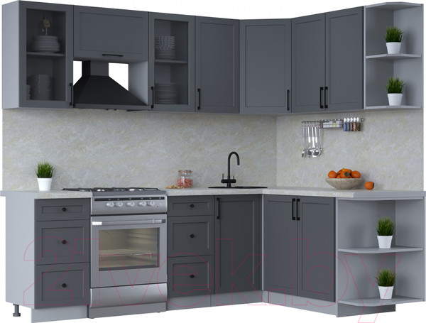 Изображение товара Кухонный гарнитур Интерлиния Тренд 1.7x2.4 правая (пепел/пепел/опал светлый)