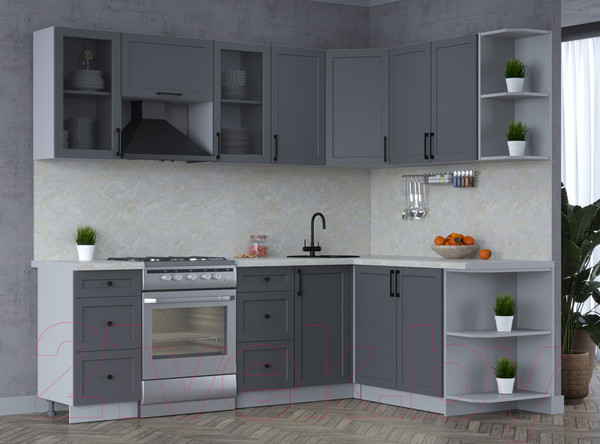 Изображение товара Кухонный гарнитур Интерлиния Тренд 1.7x2.4 правая (пепел/пепел/опал светлый)