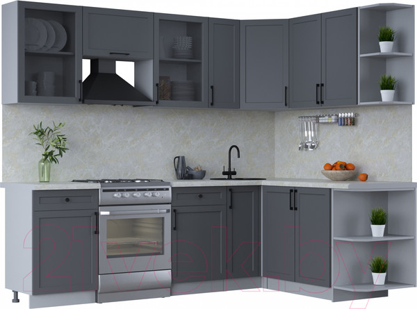 Изображение товара Кухонный гарнитур Интерлиния Тренд 1.7x2.5 правая (пепел/пепел/опал светлый)