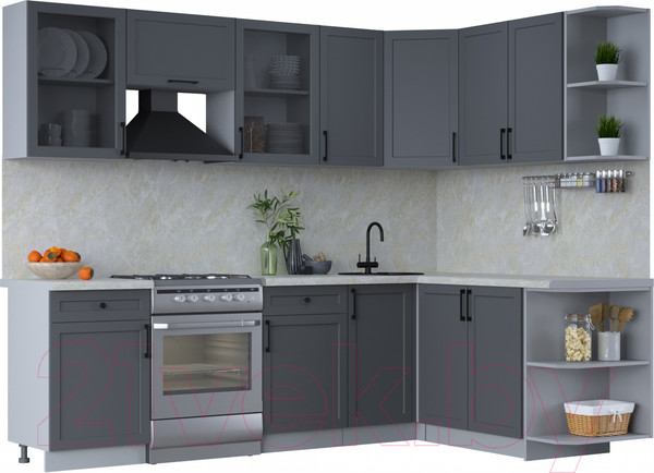 Изображение товара Кухонный гарнитур Интерлиния Тренд 1.7x2.6 правая (пепел/пепел/опал светлый)