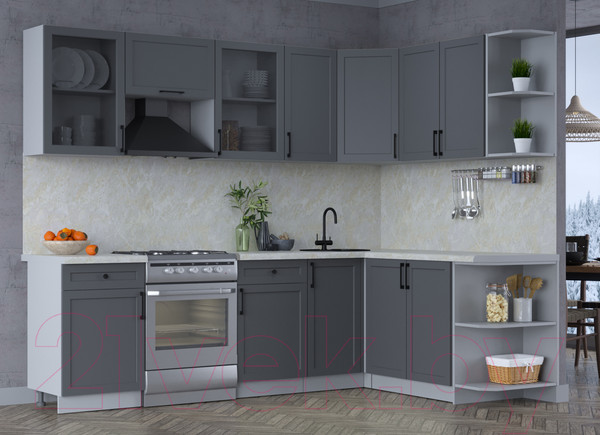 Изображение товара Кухонный гарнитур Интерлиния Тренд 1.7x2.6 правая (пепел/пепел/опал светлый)