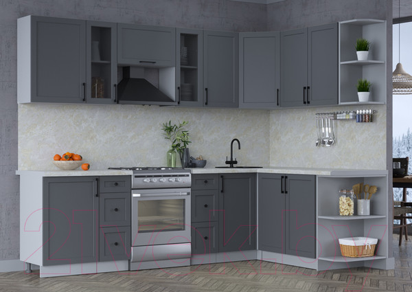 Изображение товара Кухонный гарнитур Интерлиния Тренд 1.7x2.7 правая (пепел/пепел/опал светлый)