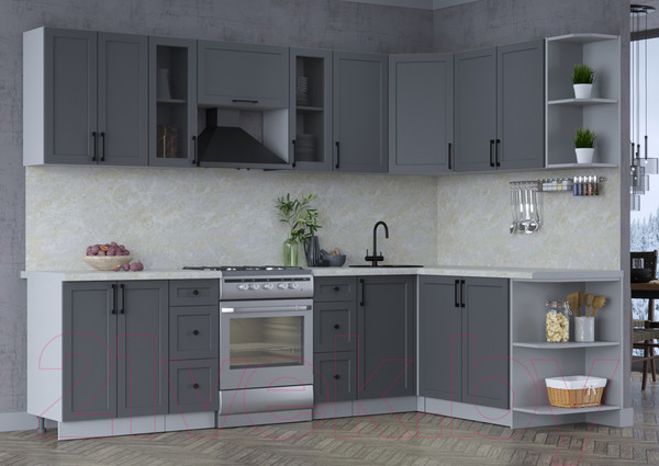Изображение товара Кухонный гарнитур Интерлиния Тренд 1.7x2.8 правая (пепел/пепел/опал светлый)