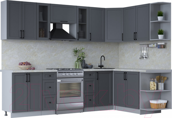 Изображение товара Кухонный гарнитур Интерлиния Тренд 1.7x2.8 правая (пепел/пепел/опал светлый)