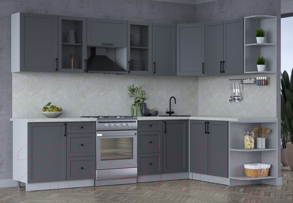 Изображение товара Кухонный гарнитур Интерлиния Тренд 1.7x2.9 правая (пепел/пепел/опал светлый)