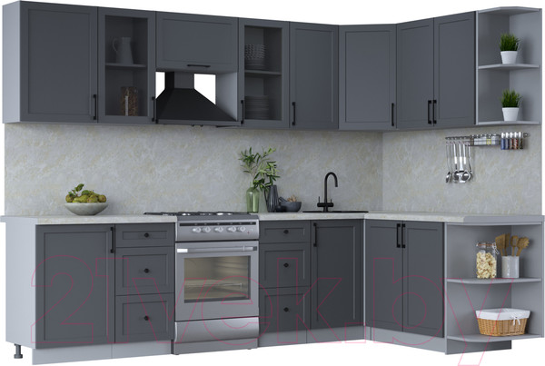 Изображение товара Кухонный гарнитур Интерлиния Тренд 1.7x2.9 правая (пепел/пепел/опал светлый)