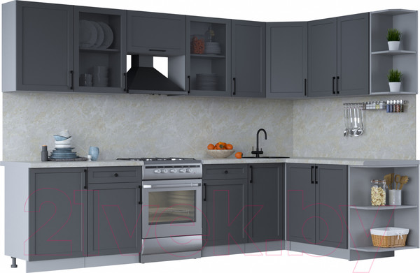 Изображение товара Кухонный гарнитур Интерлиния Тренд 1.7x3.1 правая (пепел/пепел/опал светлый)