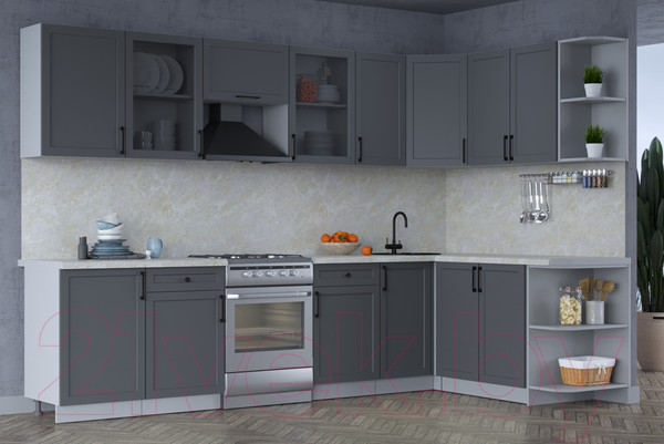 Изображение товара Кухонный гарнитур Интерлиния Тренд 1.7x3.1 правая (пепел/пепел/опал светлый)