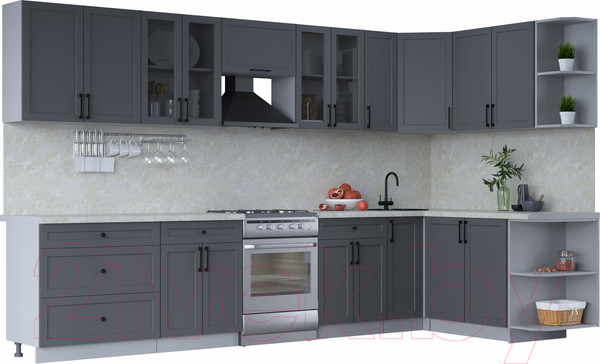 Изображение товара Кухонный гарнитур Интерлиния Тренд 1.7x3.5 правая (пепел/пепел/опал светлый)