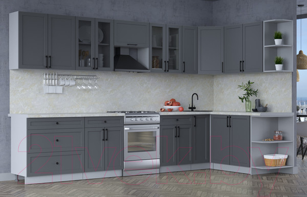 Изображение товара Кухонный гарнитур Интерлиния Тренд 1.7x3.5 правая (пепел/пепел/опал светлый)