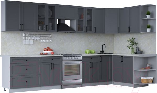 Изображение товара Кухонный гарнитур Интерлиния Тренд 1.7x3.6 правая (пепел/пепел/опал светлый)