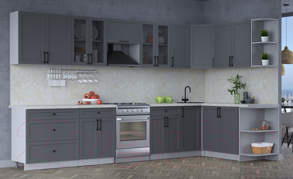 Изображение товара Кухонный гарнитур Интерлиния Тренд 1.7x3.6 правая (пепел/пепел/опал светлый)