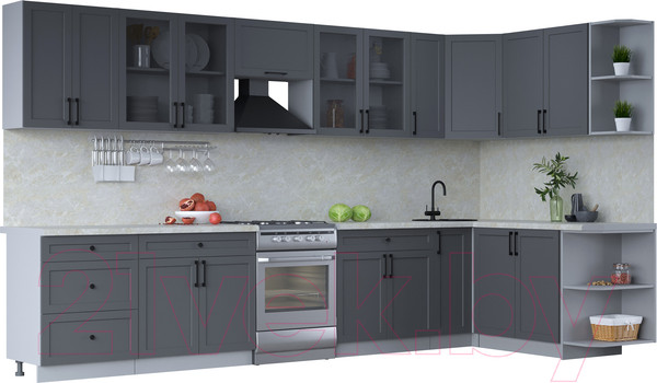 Изображение товара Кухонный гарнитур Интерлиния Тренд 1.7x3.7 правая (пепел/пепел/опал светлый)