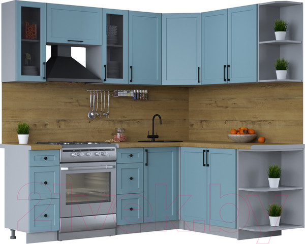 Изображение товара Кухонный гарнитур Интерлиния Тренд 1.7x2.2 правая (океан/океан/дуб бунратти)