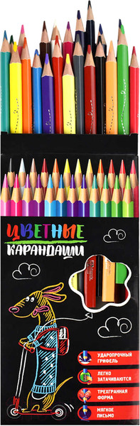 Изображение товара Набор цветных карандашей Феникс+ Такса на самокате / 58580 (24шт)