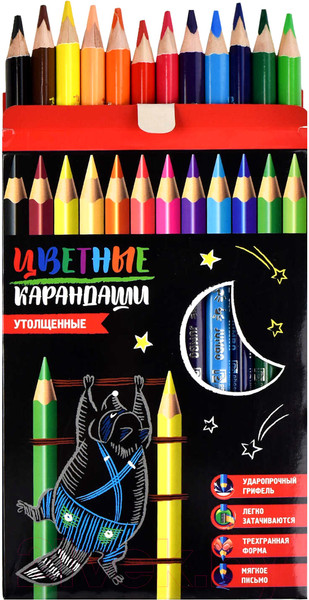 Изображение товара Набор цветных карандашей Феникс+ Енот-Пухляш / 58584 (12шт)