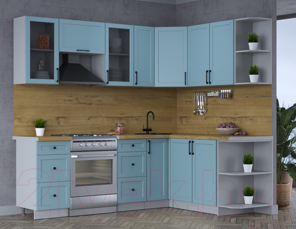 Изображение товара Кухонный гарнитур Интерлиния Тренд 1.7x2.3 правая (океан/океан/дуб бунратти)