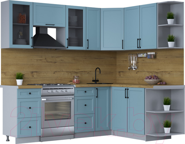 Изображение товара Кухонный гарнитур Интерлиния Тренд 1.7x2.3 правая (океан/океан/дуб бунратти)