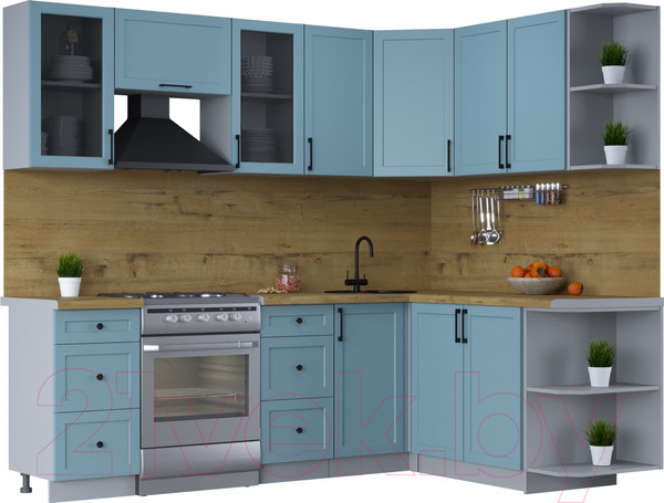 Изображение товара Кухонный гарнитур Интерлиния Тренд 1.7x2.4 правая (океан/океан/дуб бунратти)