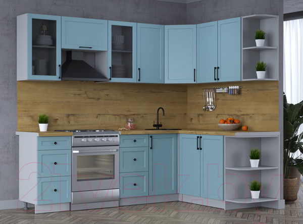 Изображение товара Кухонный гарнитур Интерлиния Тренд 1.7x2.4 правая (океан/океан/дуб бунратти)