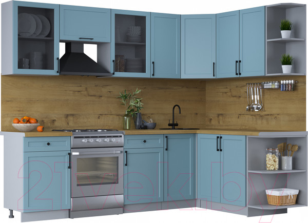 Изображение товара Кухонный гарнитур Интерлиния Тренд 1.7x2.6 правая (океан/океан/дуб бунратти)