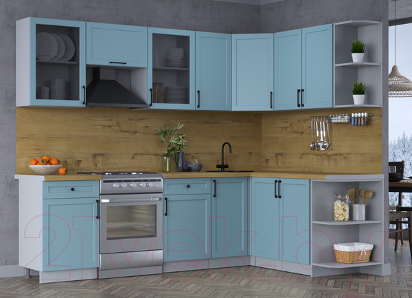 Изображение товара Кухонный гарнитур Интерлиния Тренд 1.7x2.6 правая (океан/океан/дуб бунратти)