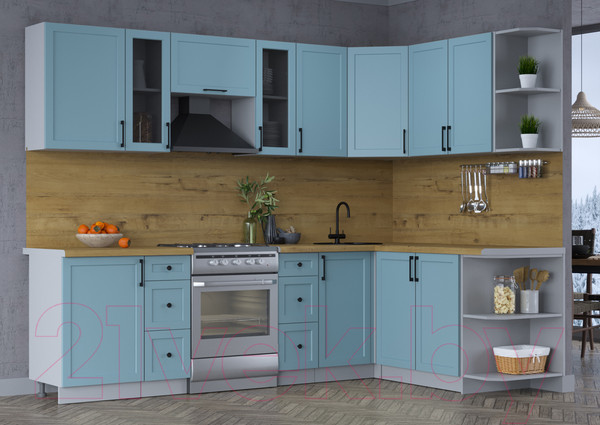 Изображение товара Кухонный гарнитур Интерлиния Тренд 1.7x2.7 правая (океан/океан/дуб бунратти)