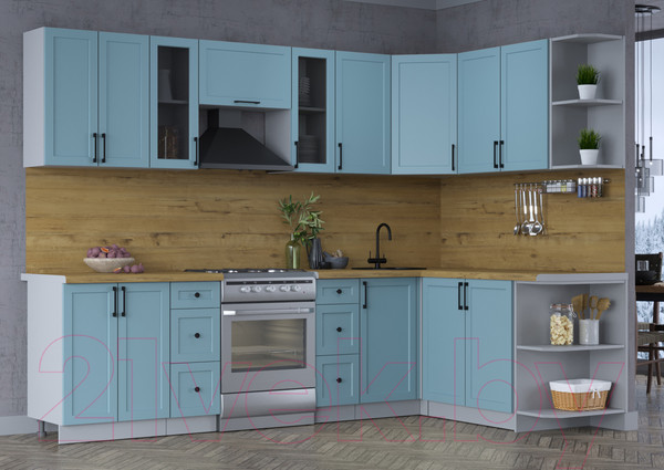 Изображение товара Кухонный гарнитур Интерлиния Тренд 1.7x2.8 правая (океан/океан/дуб бунратти)