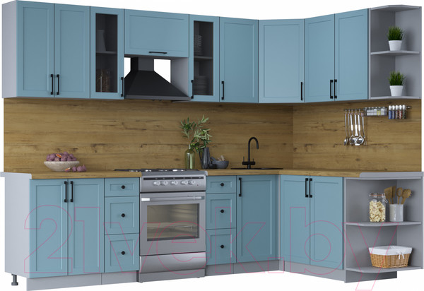 Изображение товара Кухонный гарнитур Интерлиния Тренд 1.7x2.8 правая (океан/океан/дуб бунратти)