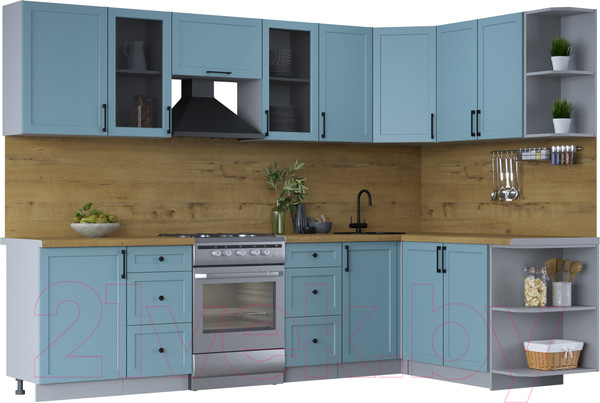 Изображение товара Кухонный гарнитур Интерлиния Тренд 1.7x2.9 правая (океан/океан/дуб бунратти)