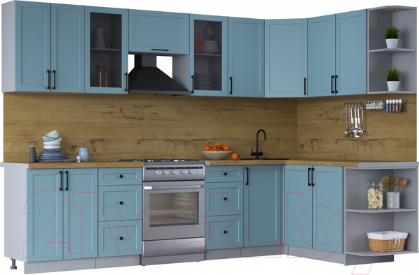 Изображение товара Кухонный гарнитур Интерлиния Тренд 1.7x3.0 правая (океан/океан/дуб бунратти)