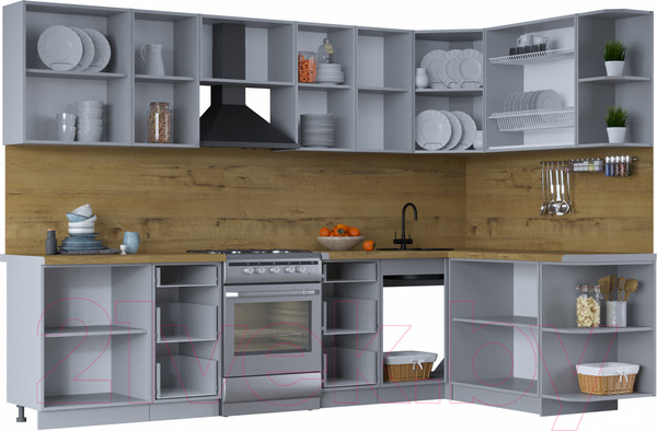 Изображение товара Кухонный гарнитур Интерлиния Тренд 1.7x3.0 правая (океан/океан/дуб бунратти)